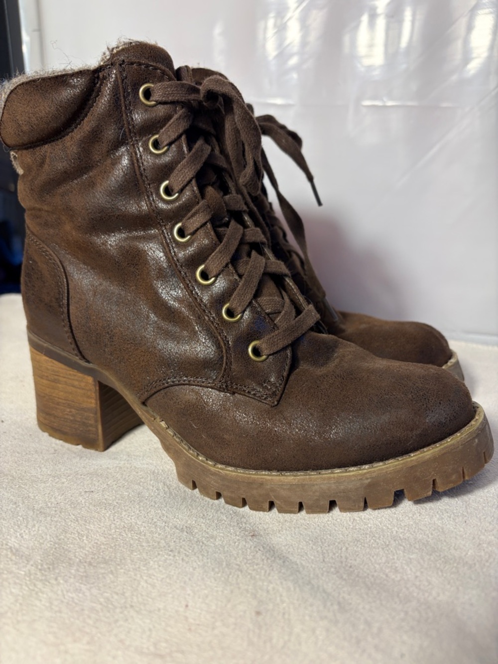 Carlos by Carlos Santana Brown Lace-Up Chunky Heel Ankle Boots